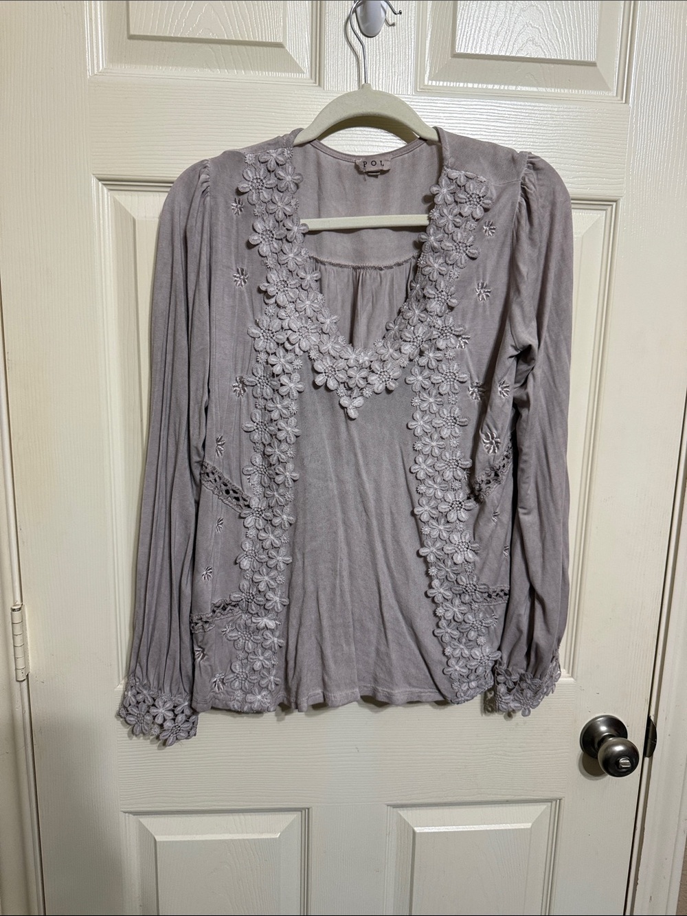 POL Lavender Floral Appliqué Long-Sleeve Tunic